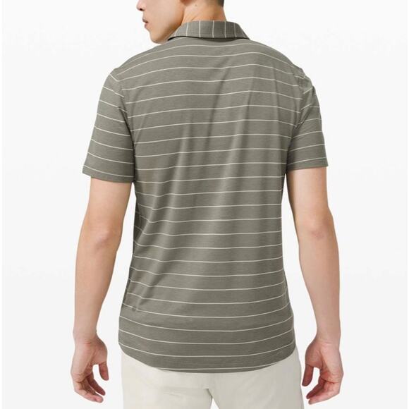 LULULEMON Evolution Short Sleeve Polo Shirt Mens XS Green Nevis Striped Sage - Picture 2 of 15